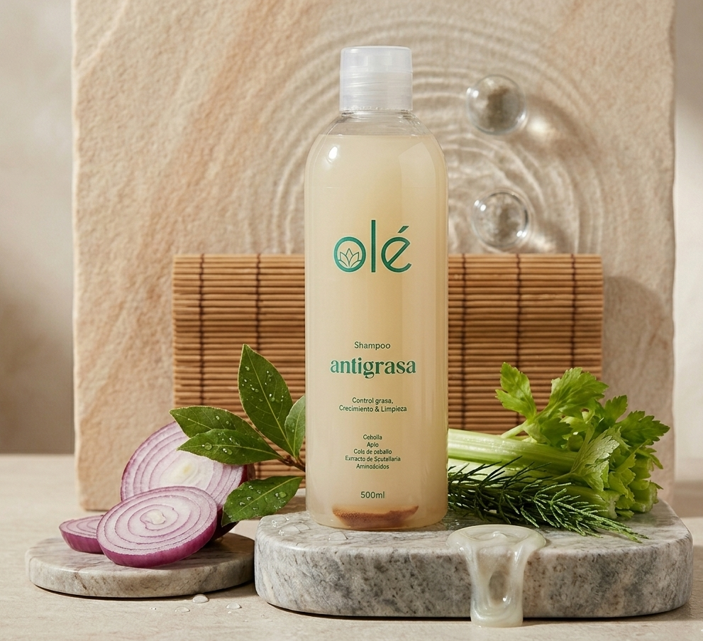 SHAMPOO ANTIGRASA DE CEBOLLA, JENGIBRE Y AJO OLÉ